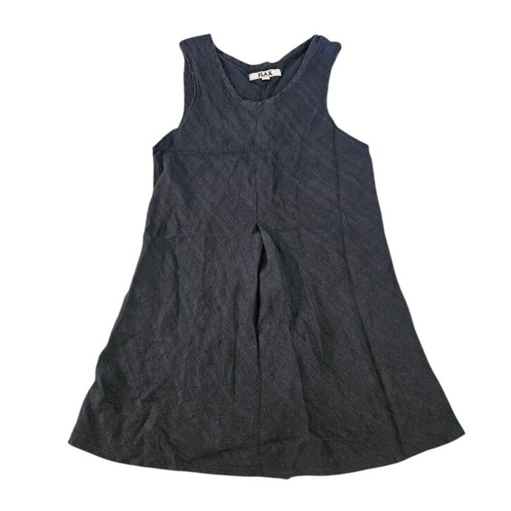 FLAX 100% Linen Dress Women Small Black Lagenlook Pullover Sleeveless